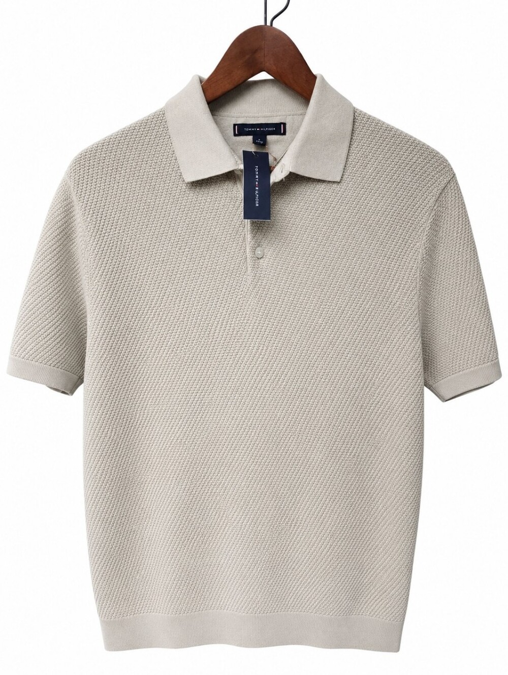 Tommy Hilfiger Textured Knit Polo Sweater Shirt Men's Medium NWT Beige